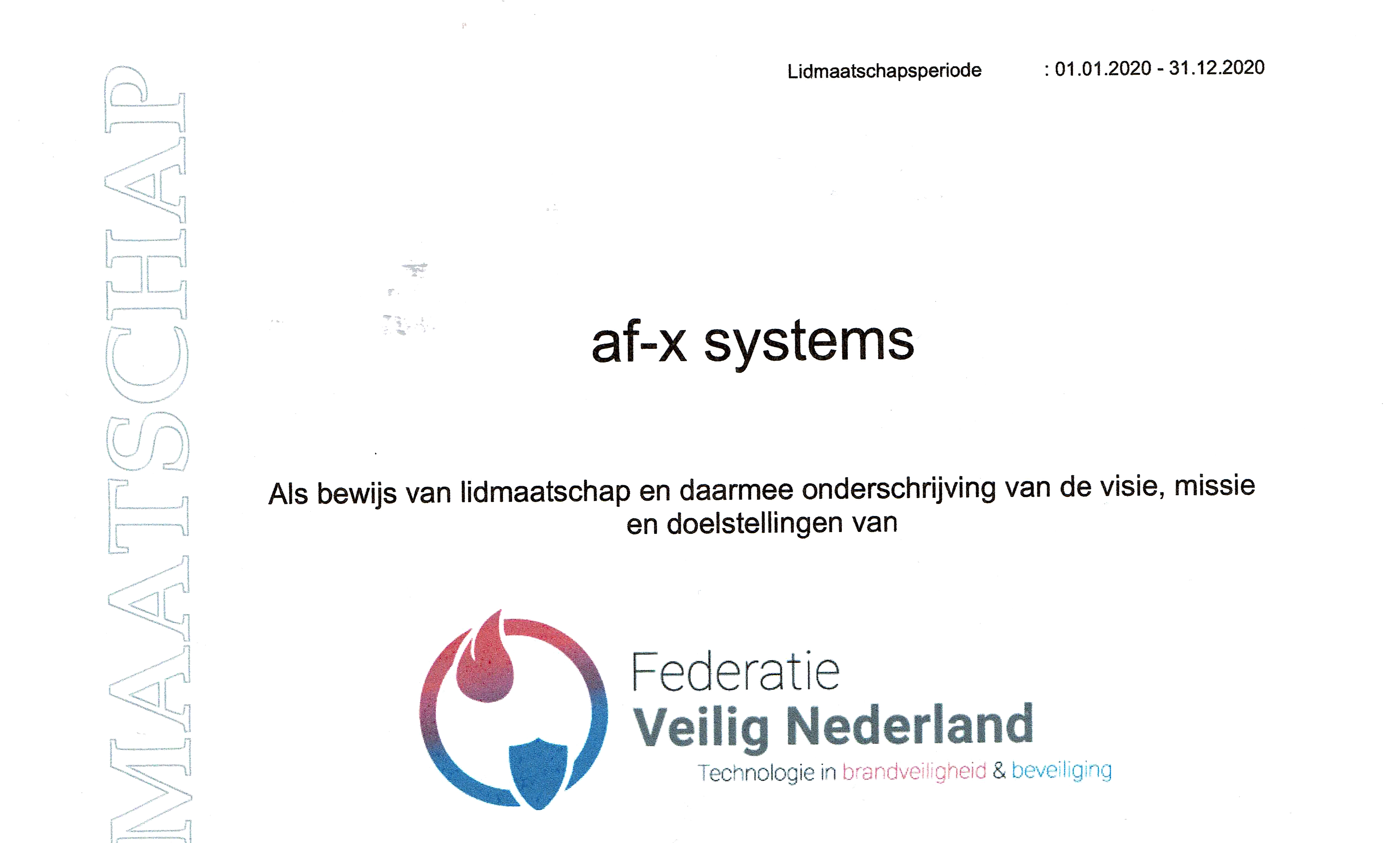 AF-X Blussystemen lid van federatie veilig Nederland